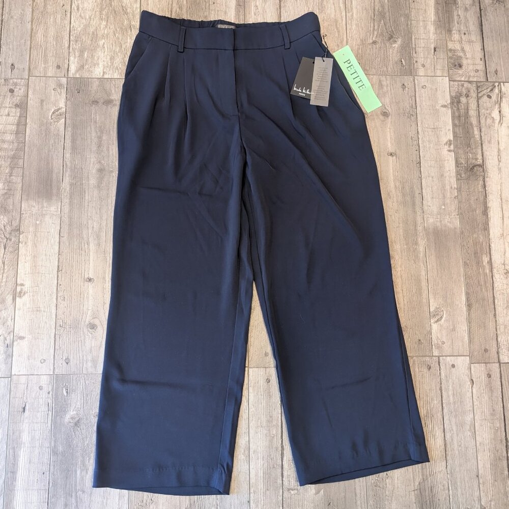 Nicole Miller, Wide Leg Dress Pants, Navy Blue 12P Petite NWT Stretch